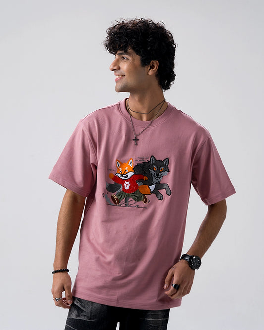 Sly Fox Embroidery T-Shirt — Pink