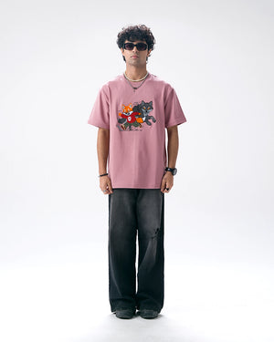 Sly Fox Embroidery T-Shirt — Pink