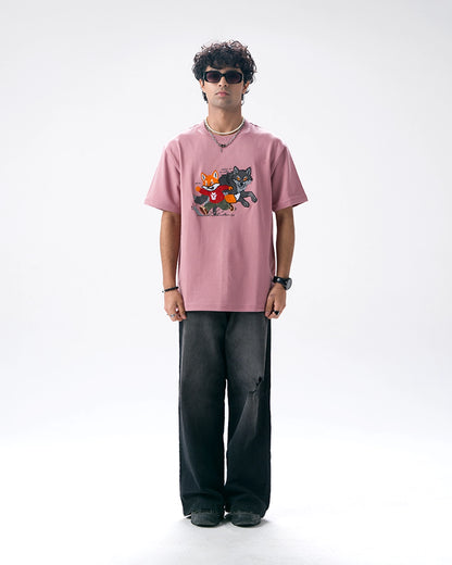 Sly Fox Embroidery T-Shirt — Pink