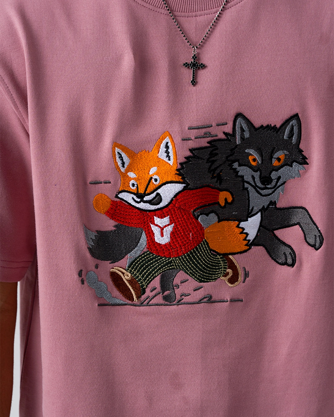 Sly Fox Embroidery T-Shirt — Pink