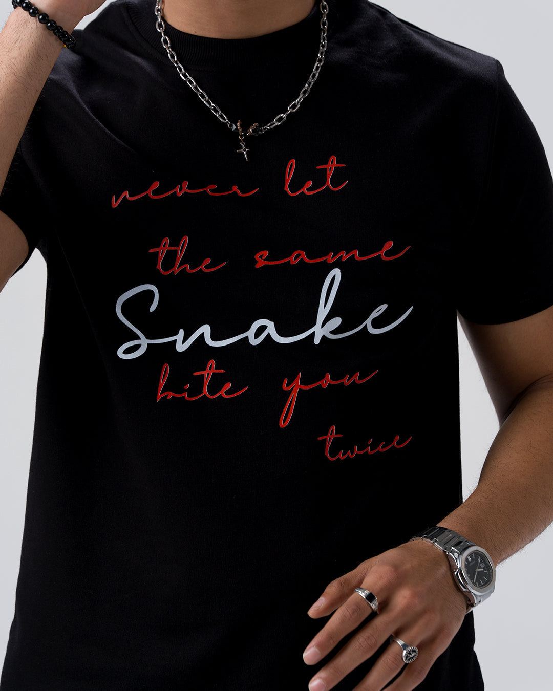 Snake Quote Screen Print T-Shirt — Black