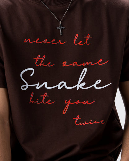Snake Quote Screen Print T-Shirt — Brown