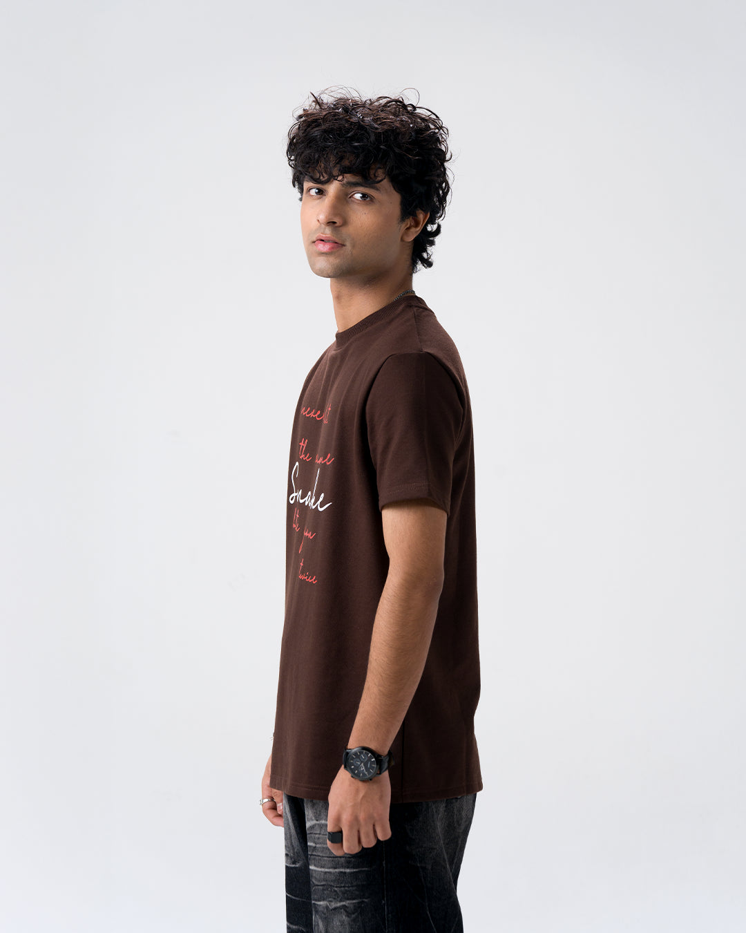 Snake Quote Screen Print T-Shirt — Brown