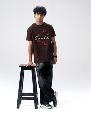 Snake Quote Screen Print T-Shirt — Brown
