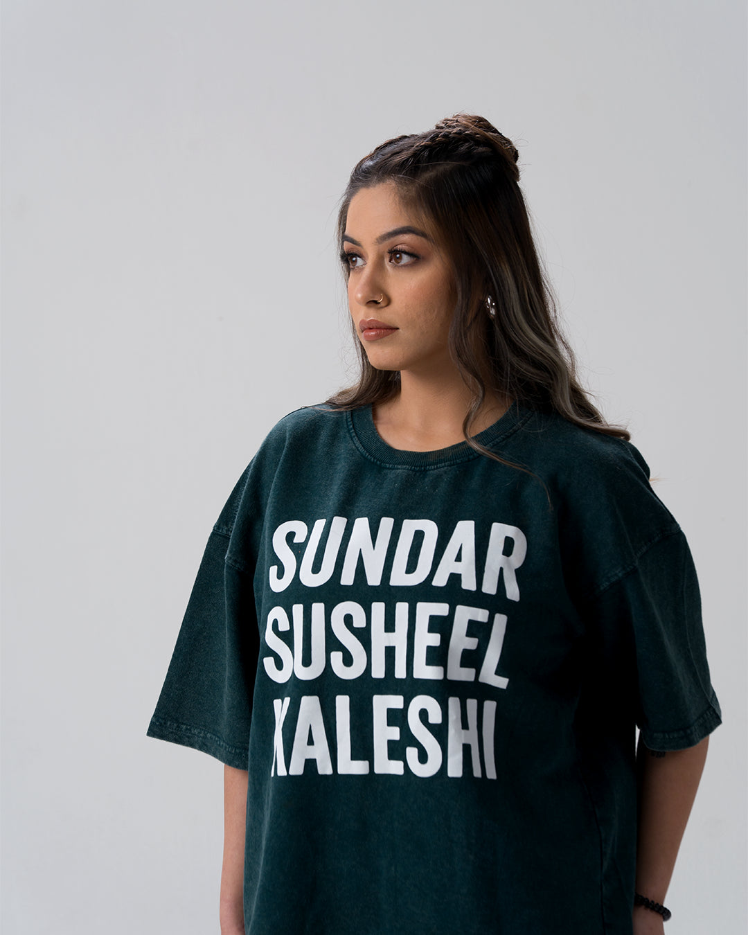 Sundar Susheel Kaleshi Acid Wash T-Shirt — Bottle Green