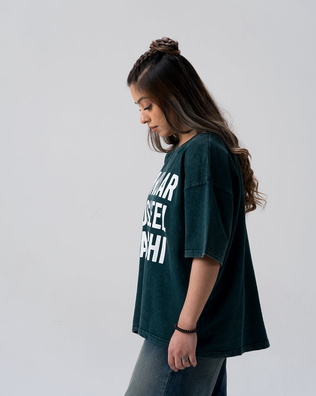 Sundar Susheel Kaleshi Acid Wash T-Shirt — Bottle Green