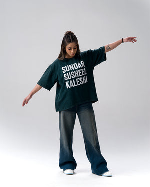 Sundar Susheel Kaleshi Acid Wash T-Shirt — Bottle Green