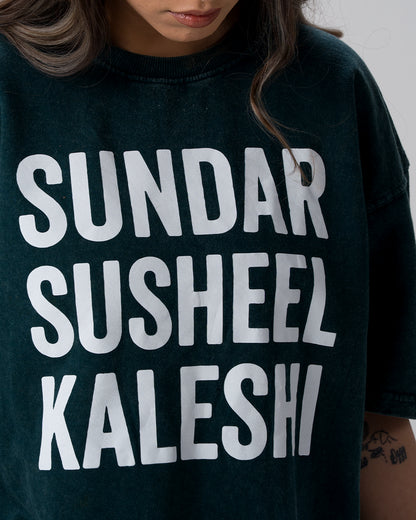 Sundar Susheel Kaleshi Acid Wash T-Shirt — Bottle Green