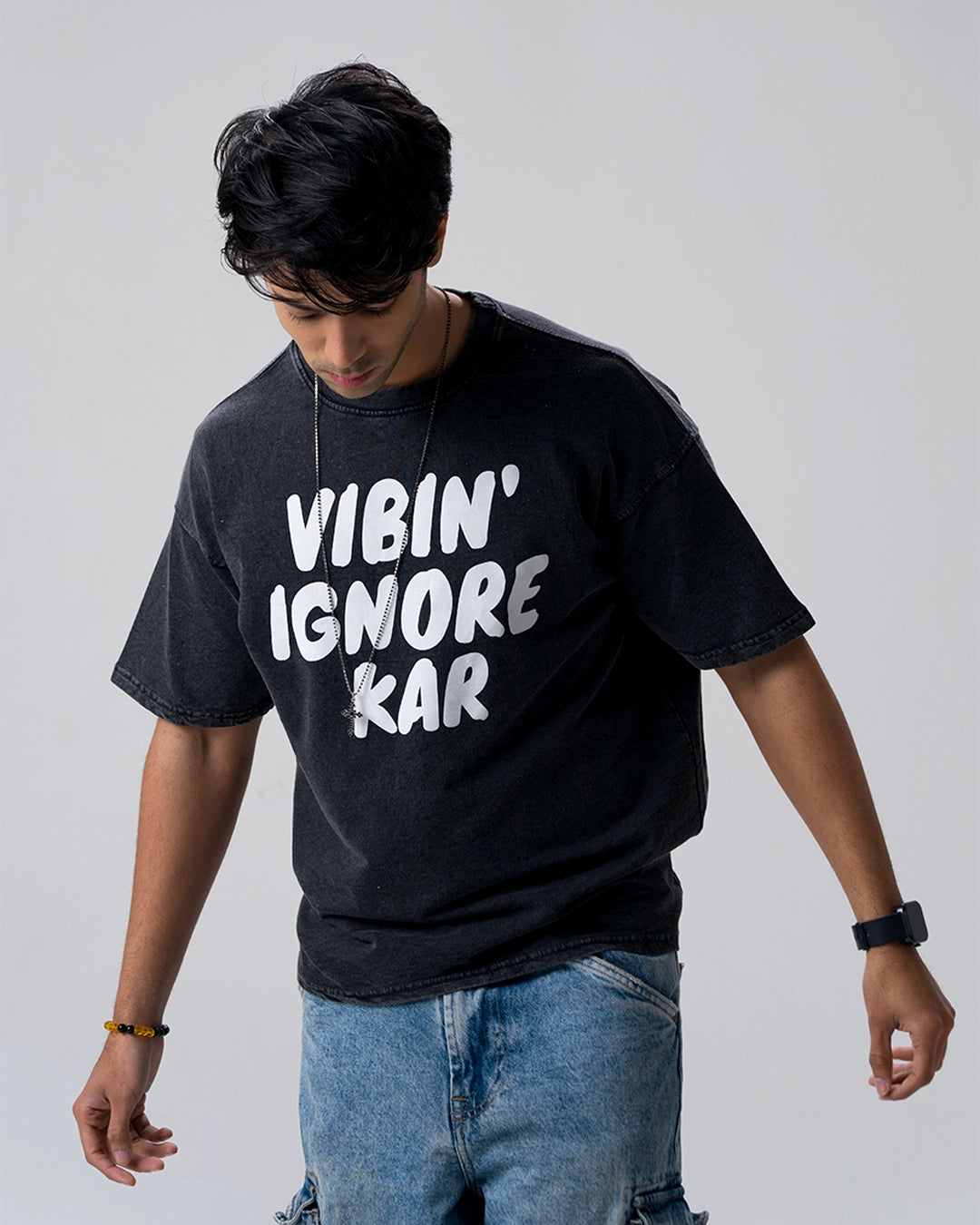Vibin Ignore Them Acid Wash T-Shirt — Black