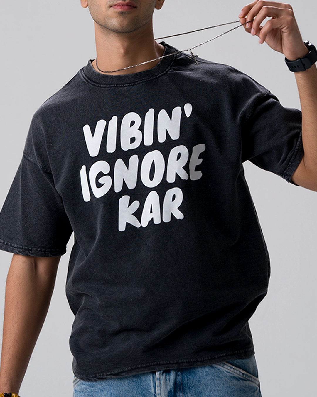 Vibin Ignore Them Acid Wash T-Shirt — Black