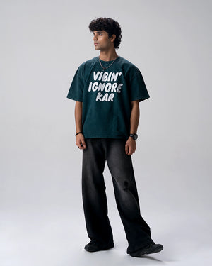 Vibin Ignore Them Acid Wash T-Shirt — Bottle Green