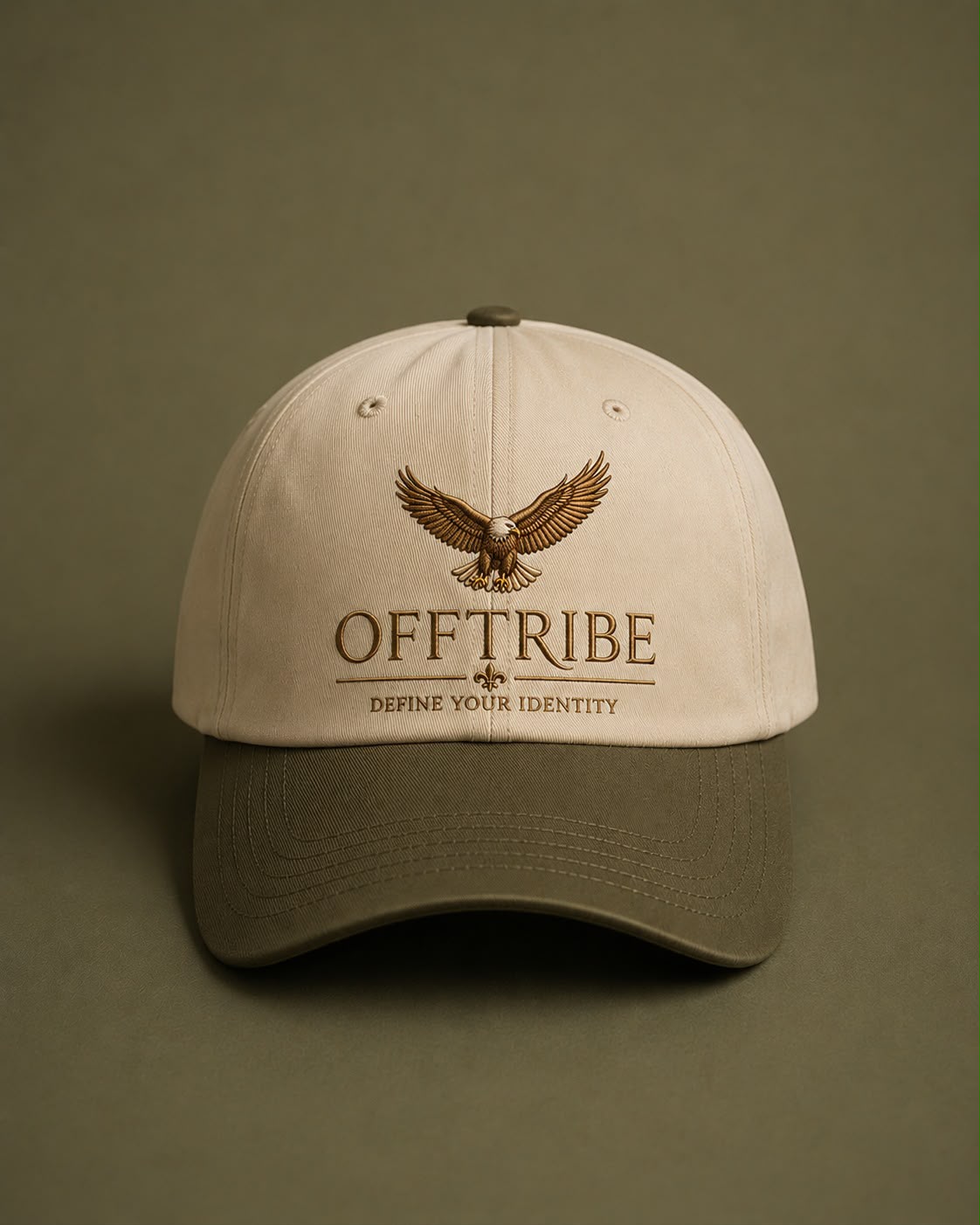 Beige Offtribe Embroidery Cap — Green Logo