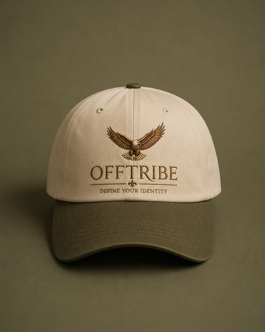 Beige Offtribe Embroidery Cap — Green Logo
