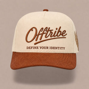 White Offtribe Embroidery Cap — Brown Logo